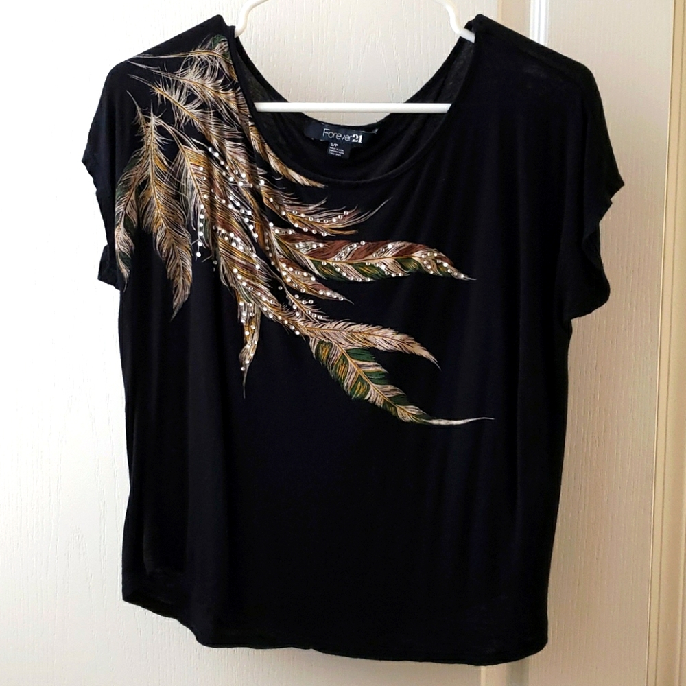 Black feather top with rhinestones